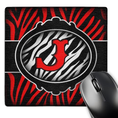 3dRose Wicked Red Zebra Initial Letter J - Mouse Pad, 8 by 8 inches (mp_102897_…