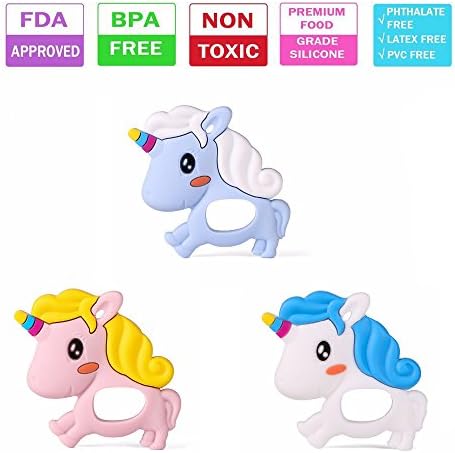 GiDiProtea Baby Unicorn BPA Free Silicone Teether Food-grade Silicone Chewable Baby Teething Pendant Pacifier FDA Compliant (Pink)