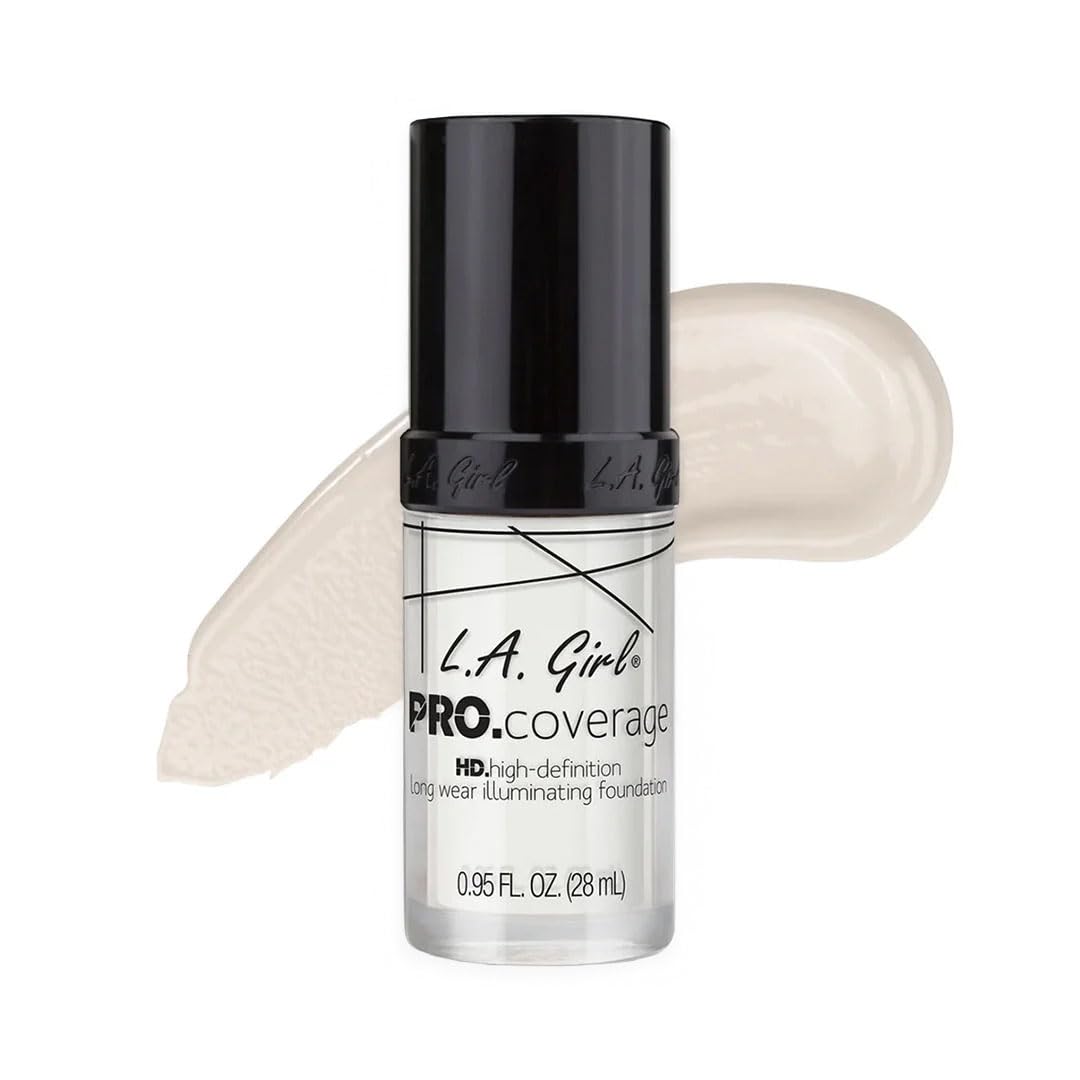 L.A. Girl PRO.Coverage ILLUMINATING FOUNDATION, White – Buildable Medium to Full Coverage, Dewy Radiant Finish, Hydrating Vegan Formula with Vitamin E & C for Flawless Skin