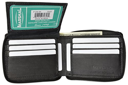 Mens Zip Around Bifold Wallet Safe By Marshal Wallet Secure Zipper Genuine Leather
