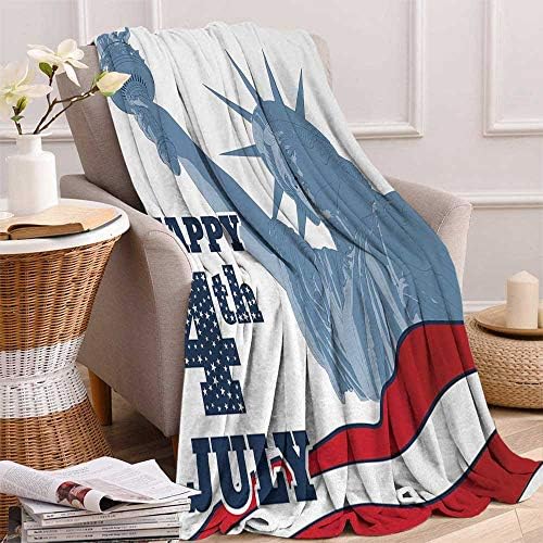NineHuiTechnology Throw Blankets for Bed Couch Decorative Soft Chair Cover, 70"x93", Multicolor, 4th of July Festive Independence Day Design with Old Glory Stripes and Stars Lady Liberty