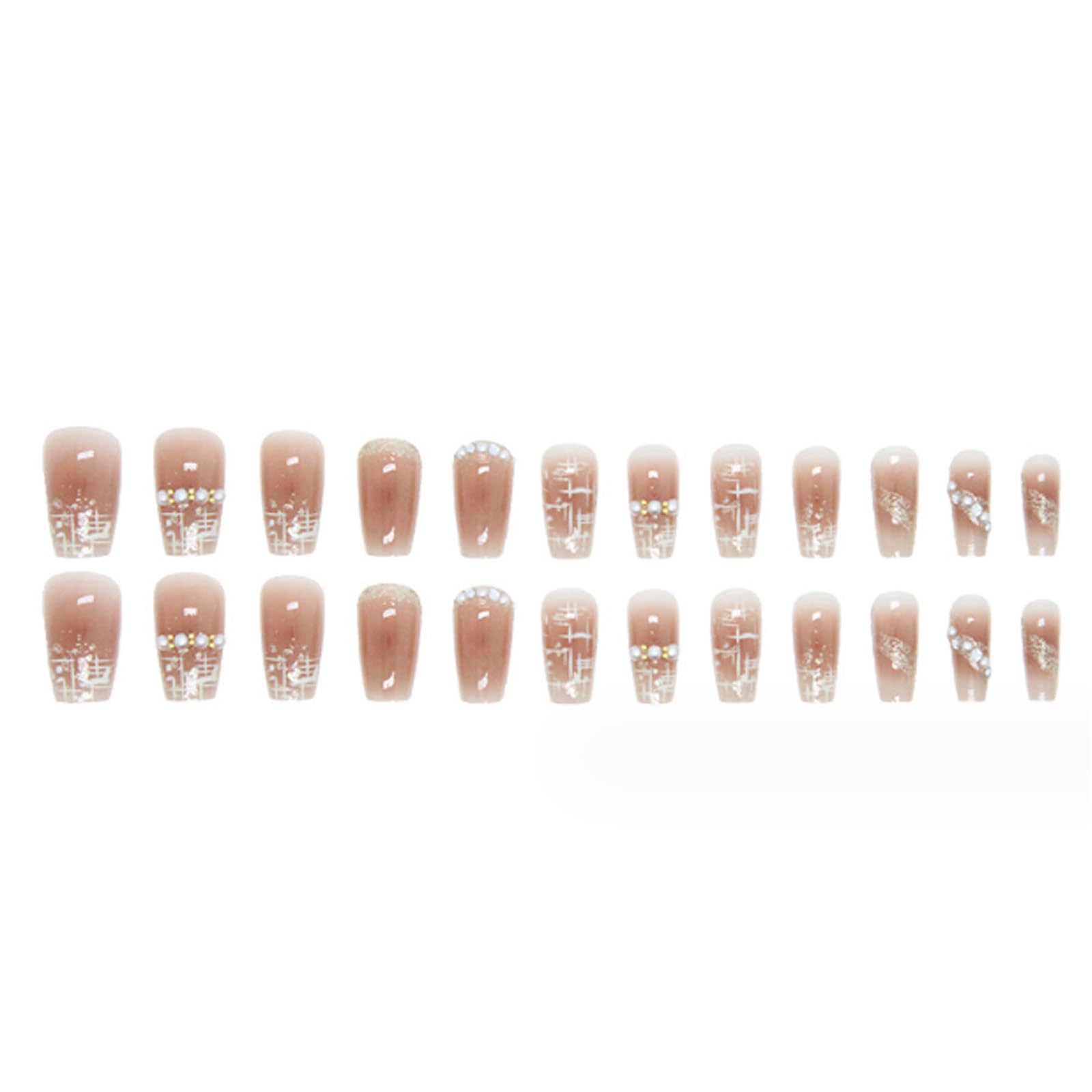 Hkanlre Press on Nails Fake Nails False Nails for Women and Girls 240308 (Nude Lattice) - Image 3