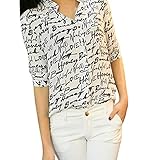 Shouhengda Women Chiffon Lapel V-Neck Blouse Plaid Button Down Tops