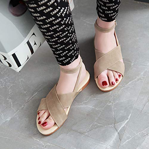 Fainosmny Womens Shoes Flat Sandals Belt Buckle Sandals Open Toe Beach Shoes Summer PU Leather Sandals Water Shoes Beige
