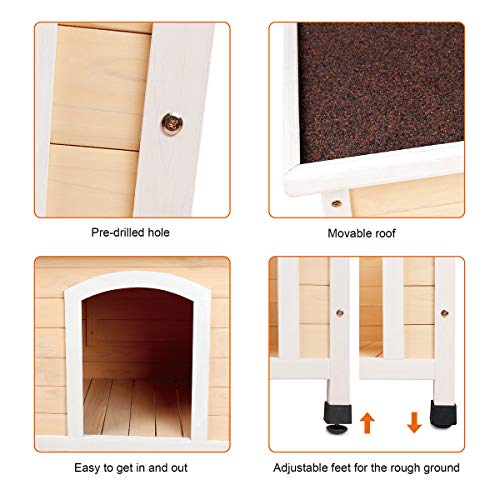 HiCaptain Waterproof Solid Cedar Pet House Deluxe Dog Kennel Universal Fits for Small Medium Large Animals (M:40.5 x 25.6 x 27.6 Inch, Natural)