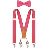Shark Tooth Men's Boys' Suspenders and Bow Tie Set Adjustable with 4 Clips Wedding Parties