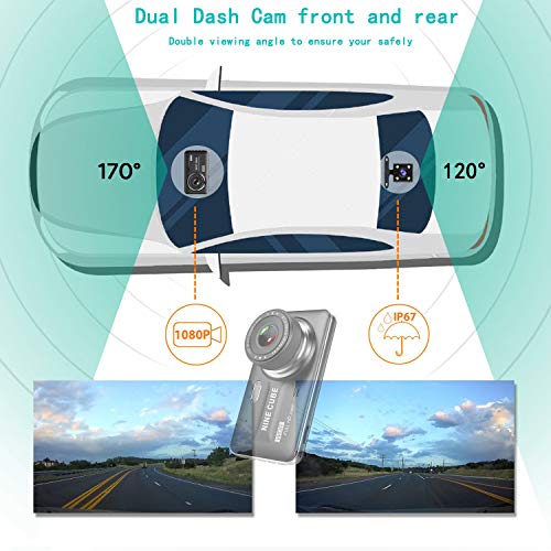Dual Dash Cam Front and Rear, NINE CUBE 1080p HD Driving Recorder,Car DVR Dashboard Camera, 4" IPS Screen, 170° Super Wide Angle, G Sensor, Loop Recording, Parking Monitor, Motion Detection - Thumbnail 2
