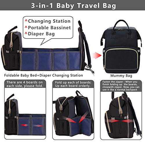Manrany 3 in 1 Diaper Bag Backpack with Changing Station, Travel