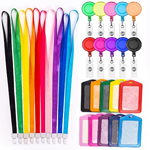 10 Pack ID Badge Holder, with Detachable Neck Lanyard Strap and
