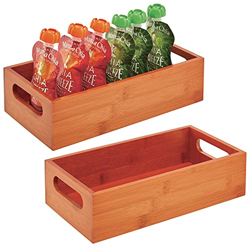 mDesign Bamboo Wood Compact Food Storage Bin with Handle for Kitchen