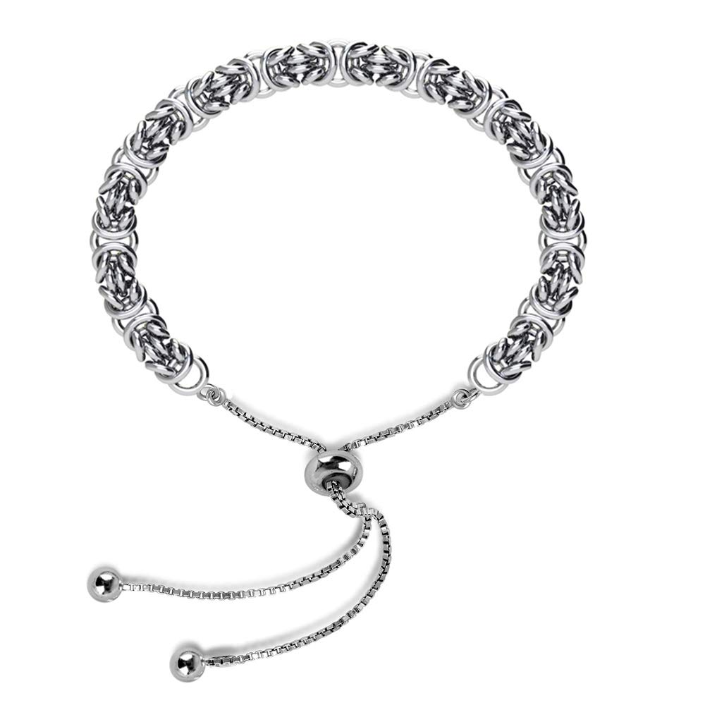 LeCalla Sterling Silver Jewelry Sliding Bolo Rhodium Plated Byzantine Bracelet for Women