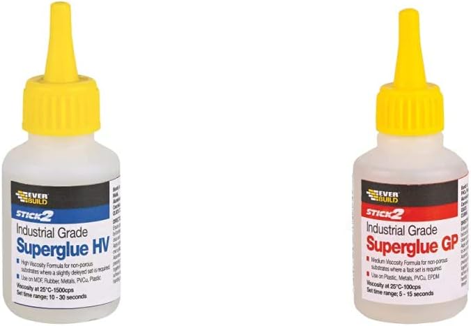 Everbuild Stick 2 Industrial Grade High Viscosity Superglue, Clear, 50 g & Stick 2 Industrial Grade General Purpose Superglue, Clear, 50 grams