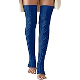 SherryDC Women's Cable Knit Thigh High Leg Warmer Socks Over Knee High Footless Boot Stockings
