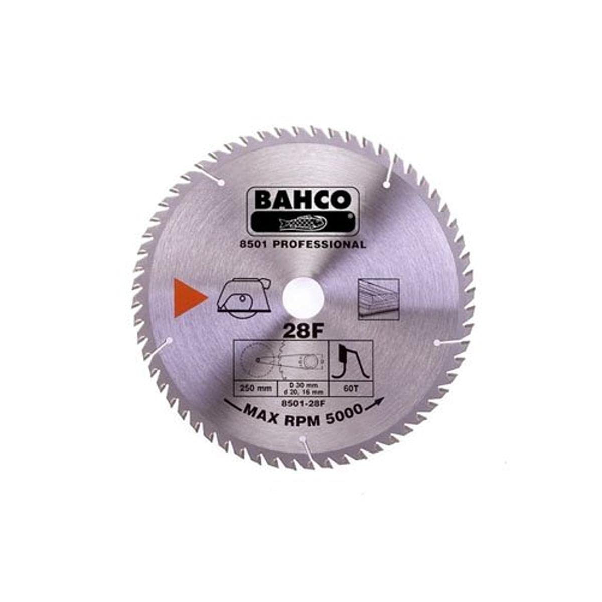 Bahco 8501-28XF Circular Saw Blade with 60 Teeth for Laminate/Hard Wood, 0 V, Silver, 250 mm