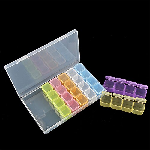 2 Pack 28 Grids Colorful Diamond Painting Box, Diamond Embroidery Box, Storage Case for Diamond Painting Rhinestone Accessories for DIY Craft, Mosaic Kits, Diamond Stones Dividers Box Organizer