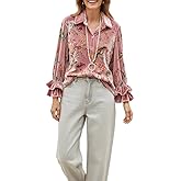 Womens Boho Floral Lapel Collar Graphic Vintage Velvet Shirts Long Sleeve Botton Down Elegant Tops Shirts