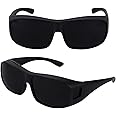DOKOMUCHOS 2 Pack Super Dark Black Lens Fit Over Wraparound Sunglasses UV Protection Shades Migraine Sensitive Eyes Sunglass