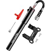 Mini Bike Pump with Pressure Gauge, Compact High-Pressure Hand Pump with Retractable Flexible Hose, Presta &amp; Schrader Compatible, Includes Frame Mount Bracket, Ball Needle &amp; Inflatable Adapter