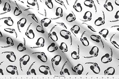 Spoonflower Headphones Fabric - Headphone Music Headset Little Arrow Trendy Music Lover - by Littlearrowdesign Printed on Organic Cotton Knit Ultra Fabric by The Yard