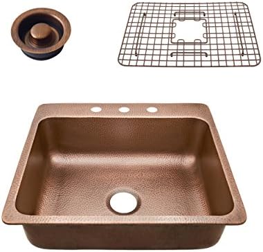 Sinkology SK102-25AC-WG-D Rosa Drop In Kitchen Sink, 25" x 22" x 8", Antique Copper