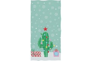 Naanle Cute Christmas Cactus with Colors Light Presents Snowflake Soft Highly Absorbent Guest Hand Towel for Bathroom, Hotel, Gym and Spa (16 x 30 Inches)