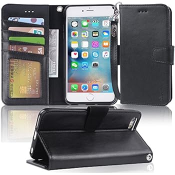 Arae Wallet case for iPhone 6s Plus/iPhone 6 Plus [Kickstand Feature] PU Leather with ID&Credit Card Pockets for iPhone 6 Plus / 6S Plus 5.5 inch (not for 6/6s) (Black)