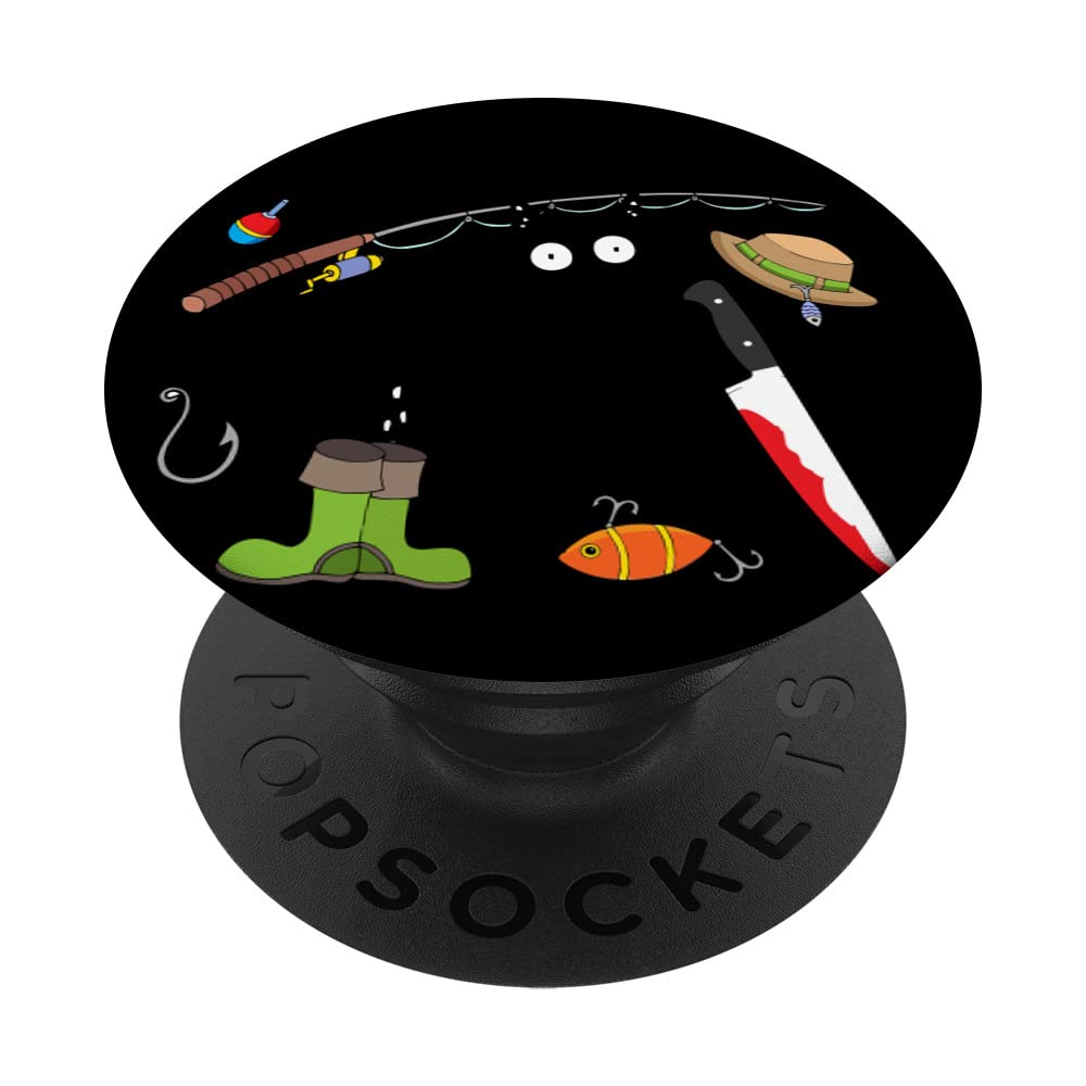 Fishing Because Murder Is Wrong Funny Black Cat Knife PopSockets Swappable PopGrip