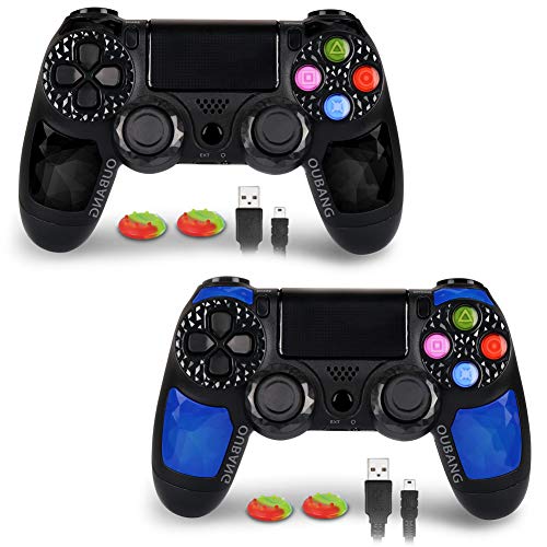 2 Pack PS4 Controller - OUBANG Wireless Remote Joystick for Playstation 4（Black elf+Sapphire ）