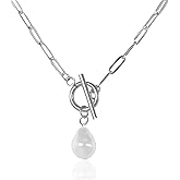 Hyglitzs Baroque Pearl Paperclip Toggle Necklace for Women Gold Paperclip Chain Necklace Pearl Jewelry Christmas Gift for Girlfriend Wife