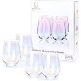 Gutsdoor Wine Glasses Large Stemless Wine Glasses 18.9 Ounce Set of 4 Iridescent Glasses All-Purpose Drinking Wine Beverage Glasses for Red White Wine, Water, Beer, Juice, Whiskey & Bar Decor