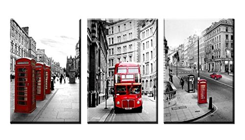 NAN Wind Modern Wall Art Painting Framed London Landscape Canvas Prints London Street Scene Of Classic Red London Bus England City Uk British Vintage Buildings In Black And White Paintings