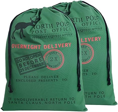 Librao 2pack Large Christmas Santa Sack Vintage Hessian Burlap Jute 70x50cm Drawstring Gift Bags Presents Stocking Filler Xmas Decorations GREEN