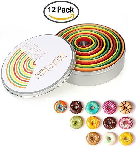 WOWENWO 12 Piece Round Cookie Cutters Set Stainless Steel Pastry Cake Circle Molds Mousse Dessert Rings Cake Pans with Storage Case for Mousse, Cookie,Biscuit,Cake Decoration