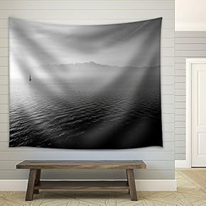 Beautiful Sea Landscape,Sailboat Sailing on The Distance - Fabric Wall Tapestry Home Decor - 51x60 inches