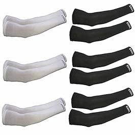 PinKit Unisex Fingerless Cotton Arm Sleeves, Protection Sleeves from Sun Tanning for Driving, Biking, Cycling For Men & Women (6 Pair) – Black & White