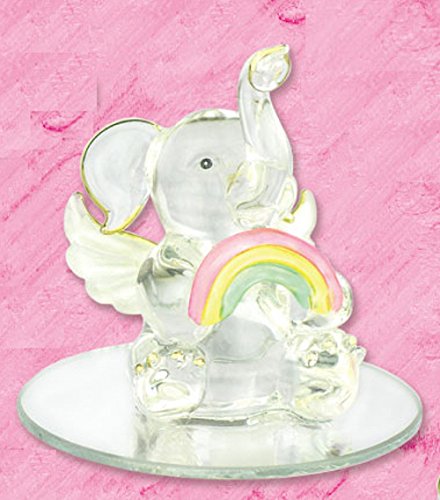 Hand Blown Glass Elephant Angel Treasure Trunks Gold Gilded with Rainbow New Boxed