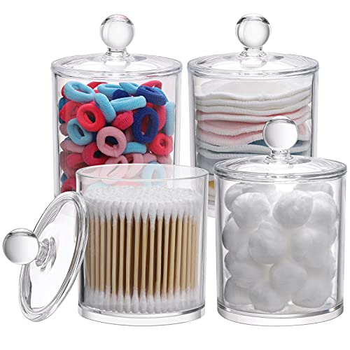 Tbestmax 15-Ounce Qtip Holder Dispenser Bathroom Containers Apothecary Jar for Cotton Ball Swab Pad Storage (4 Pack)