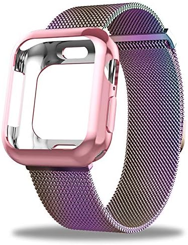 Mostof Compatible Apple Watch Band 40mm 44mm, Stainless Steel Mesh Strap with Case Protector Replacement for Apple Watch Series 4 Men Women, Colorful