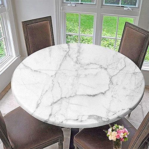 PINAFORE HOME Circular Table Cover Natural White Marble Texture for Skin Tile Wallpaper Luxurious Background for Wedding/Banquet 35.5"-40" Round (Elastic Edge)