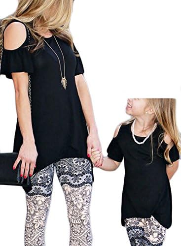 Mommy and Me Matching Cold Off Shoulder T-Shirt Short Sleeve Top Blouse Family Shirts Outfits