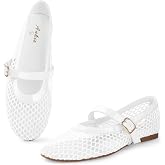 Ankis Women's Mary Jane Ballet Flats, Mesh Jelly Fishnet Sandals | Mesh Flat Ballerina Flats Sandals Buckle Strap Mary Jane Comfy Causal Daily Dress Shoes