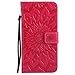 A-slim Galaxy S7 Wallet Case, (TM) Beauty Fashion Sun Pattern Embossed PU Leather Magnetic Flip Cover Card Holders & Hand Strap Wallet Purse Cover Case for Samsung Galaxy S7 - Red