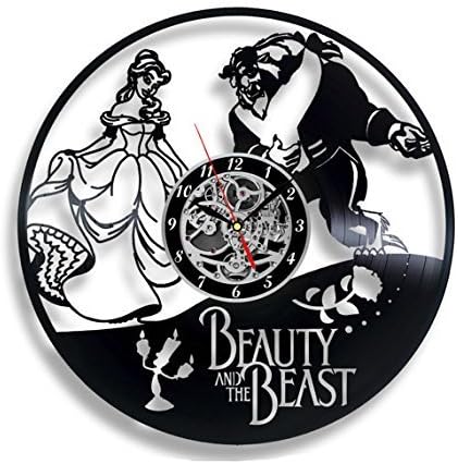 Fun Door Beauty and The Beast Style Handmade Vinyl Record Wall Clock for Birthday Wedding Anniversary Valentine’s Mother’s Ideas for Men and Women him and her
