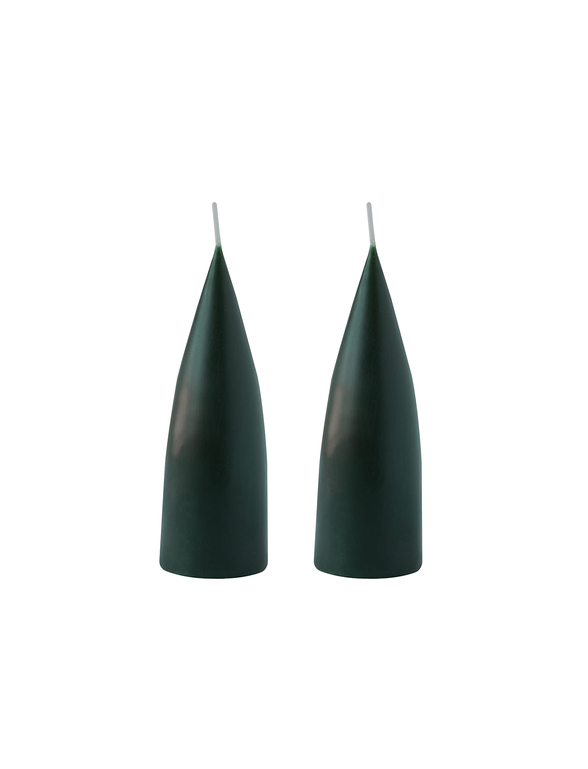 Kunstindustrien® Cone Shaped Candles, Made in Denmark, 43 colours available, Dripless & Smokeless Pillar Candles, Candles long burning 15 hours, Unscented Candle gift set, 2pc. 6.5x16cm (Forest Green)
