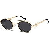 Rmerom Retro Oval 90s Metal Sunglasses for Women, 2026 Trendy Chic Narrow Gold Sun Glasses Fashion Sunnies
