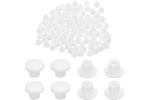 MECCANIXITY 300pcs Plastic Hole Plugs, 5mm (3/16 Inch) White Screw Caps Cover Snap in Locking Round Button Top Shelf Plugs fo