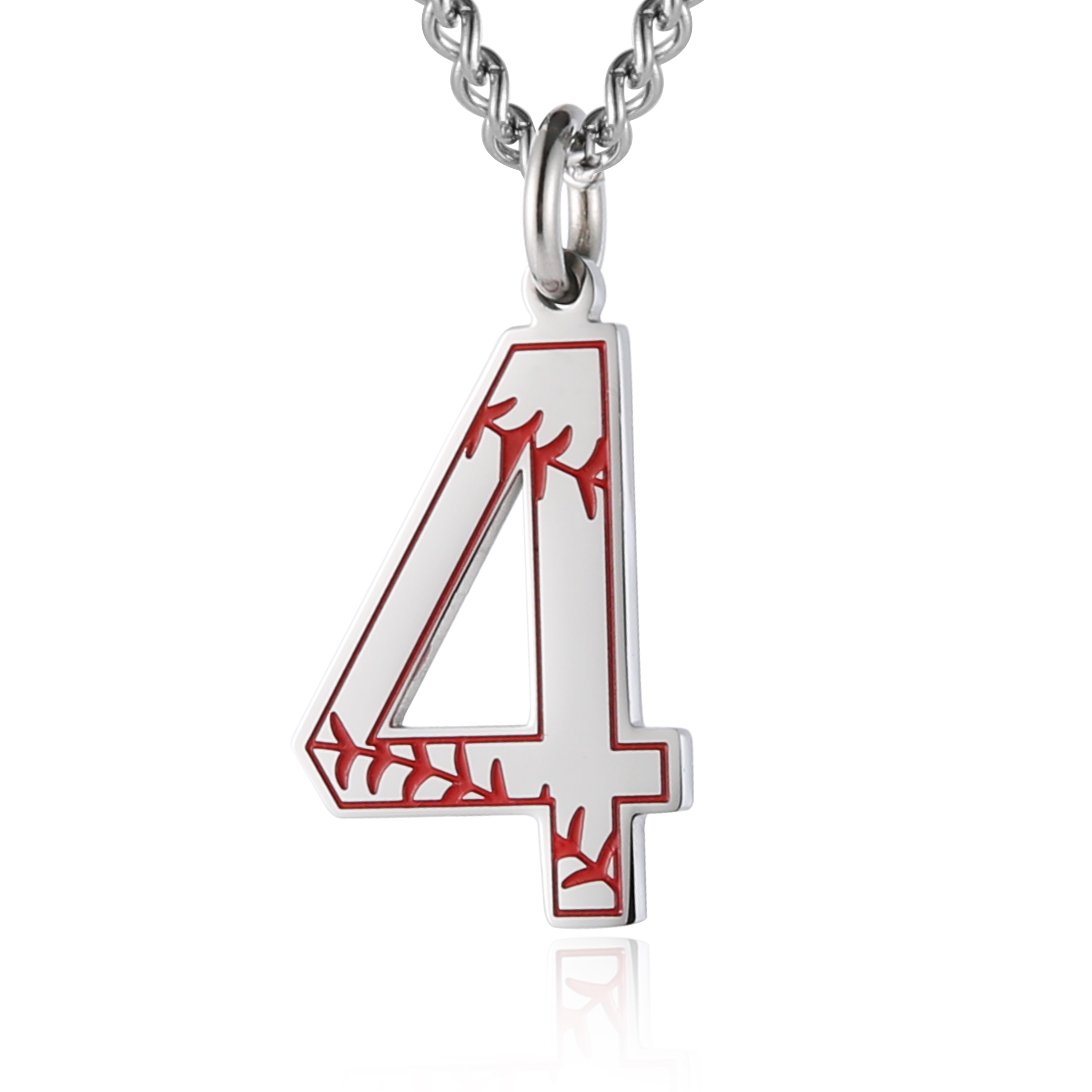 HZMAN Baseball Initial Pendant Necklace Inspiration Baseball Jersey Number 0-9 Charms Stainless Steel Necklace, M, Stainless Steel