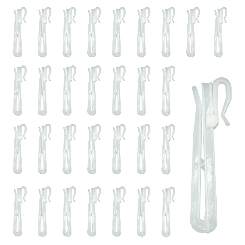 30 Pcs Plastic Curtain Hooks Lifting Curtain Tape Hook Adjustable Deep Pinch Pleat Hooks for Locking Window Door Shower Curtains Header Clip Hooks