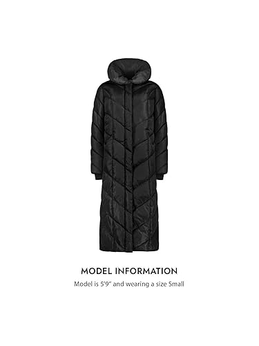 Steve Madden Women's Long Chevron Maxi Puffer Coat, Black, X-Large