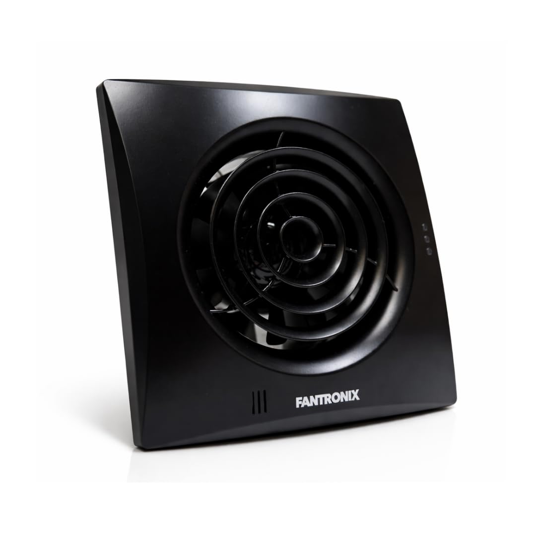 Fantronix 100mm (4") Bathroom Extractor Fan – Quiet Black Wall or Ceiling Ventilation Fan with Run On Timer, Toilet & Shower Room Air Extraction for Condensation Control